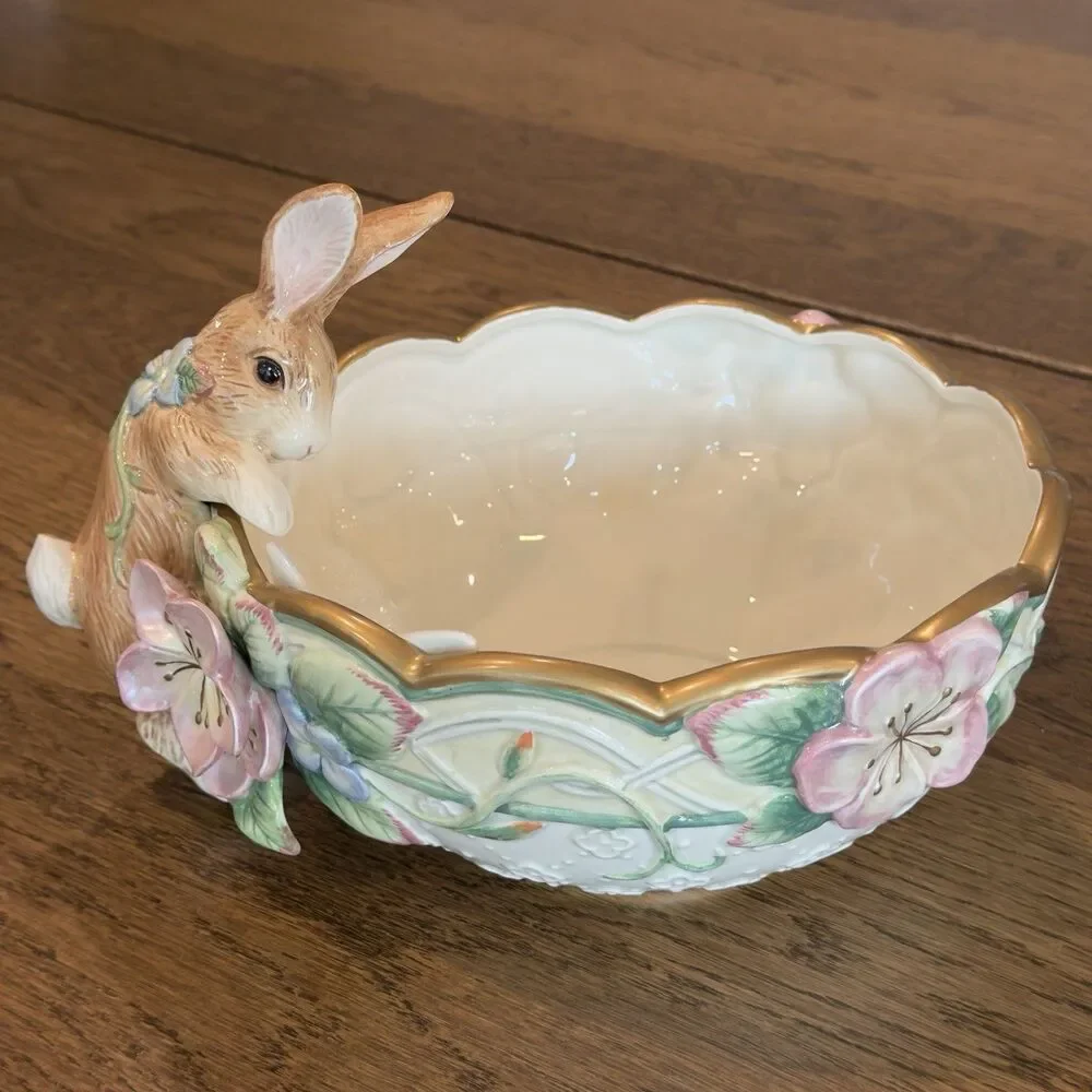 Fitz and Floyd Garden Rhapsody Serving Bowl 10.5” Ceramic Spring Easter Vintage
